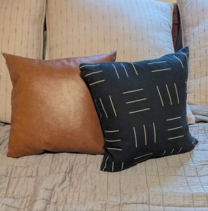Faux Leather and Black Dash Print Pillows